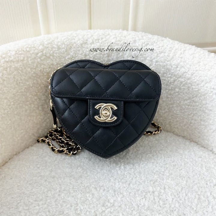 Chanel Heart Clutch With Chain 22S Mini Black Lambskin in Lambskin Leather  with Gold-tone - DE
