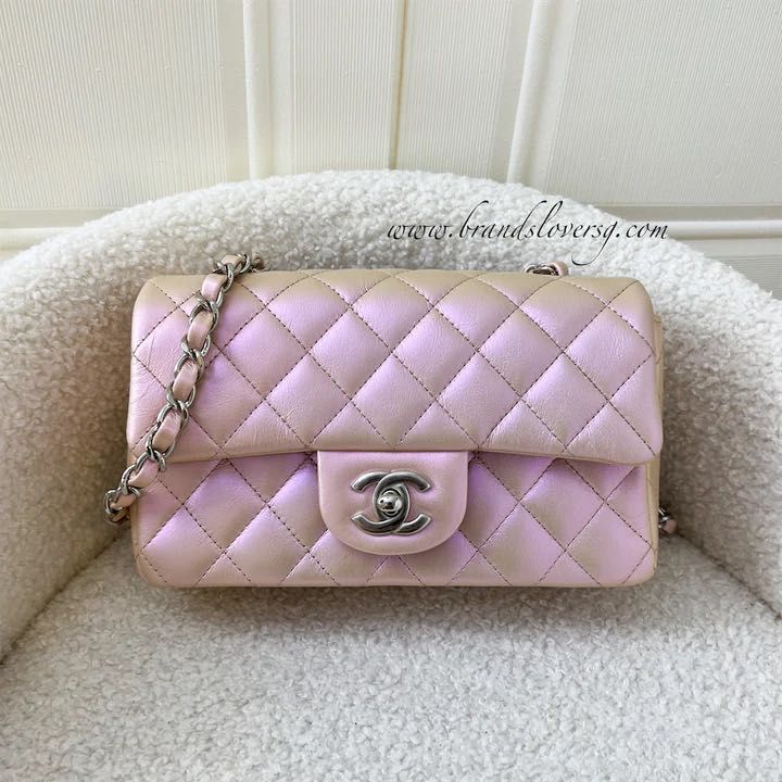 Chanel Classic Mini Rectangle Flap in 21K Iridescent Pink Calfskin and SHW