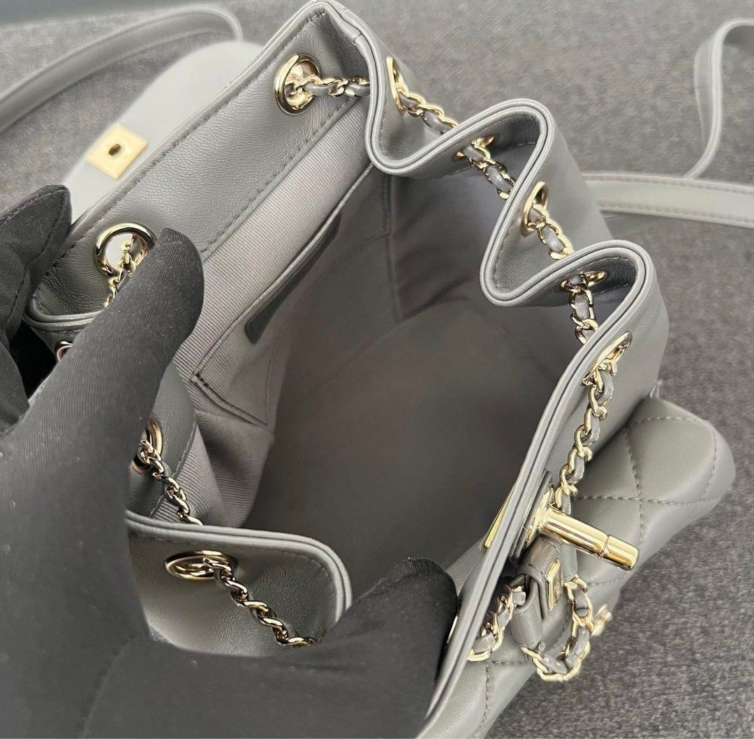 Chanel 22A Duma Mini Backpack In Grey Lambskin LGHW
