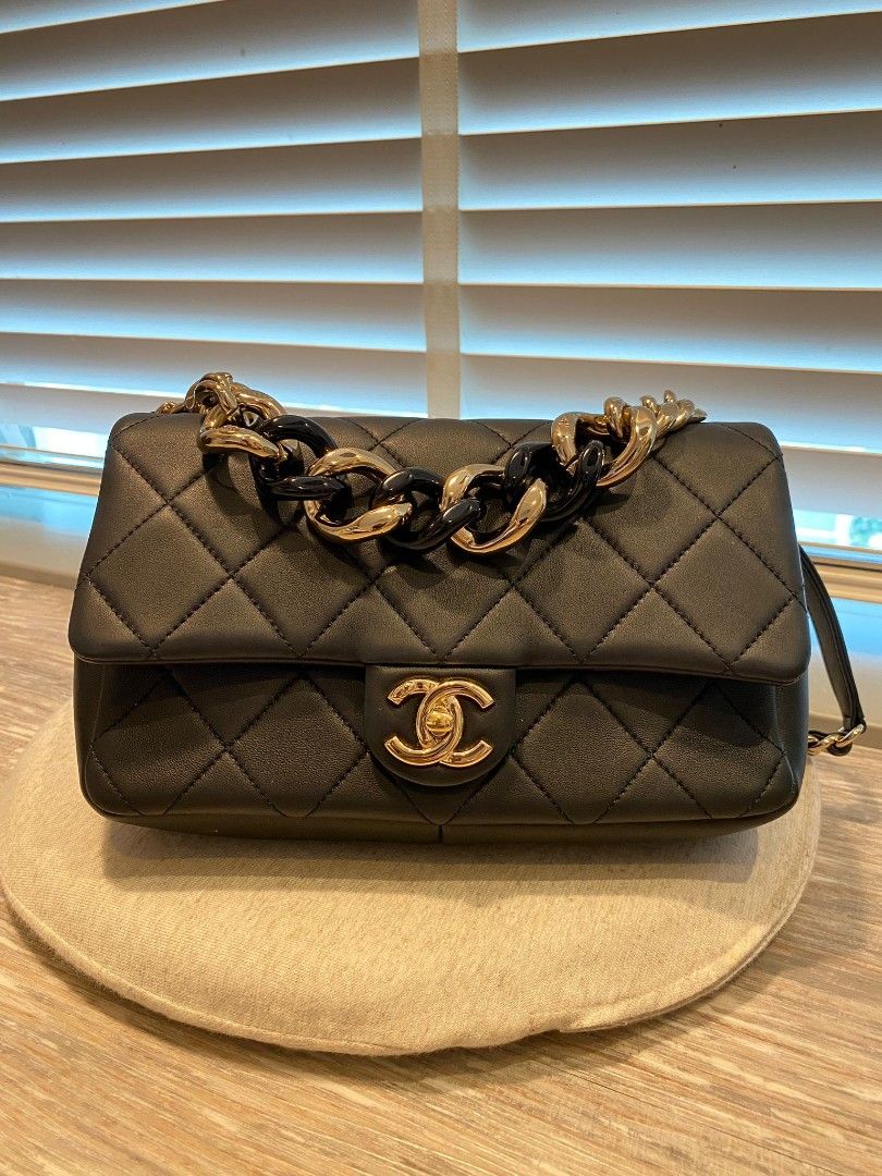 Rare Chanel Vintage CC Maxi Quilted Top Handle & Chain Bag Lambskin  Black