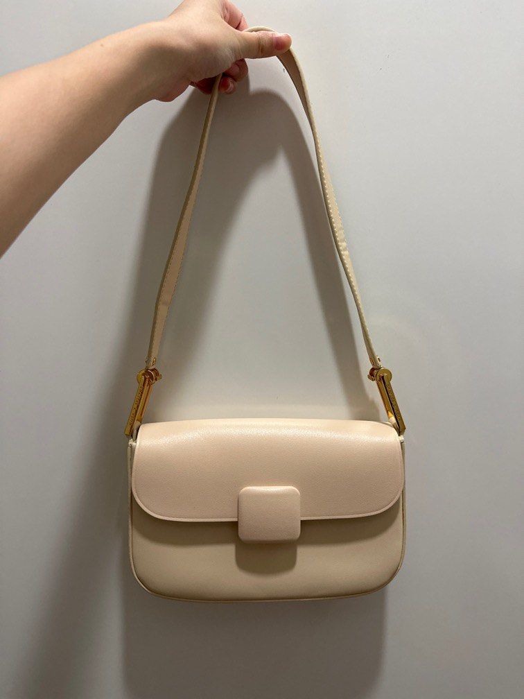 Charles keith Koa Square Push Lock Shoulder Bag in Beige