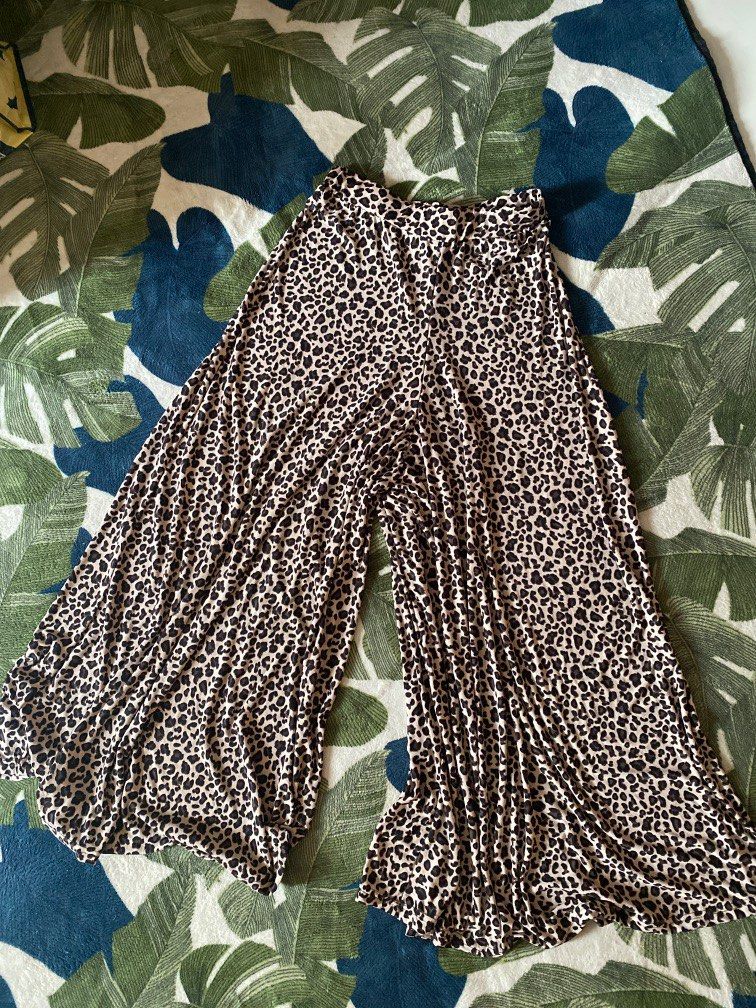 Chic Simple Highwaist Culotte Long Pants Wanita Leopard Prints Motif