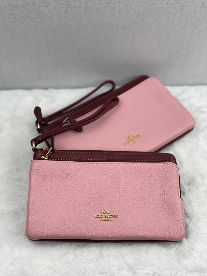 Coach double zip wristlet pink deals
