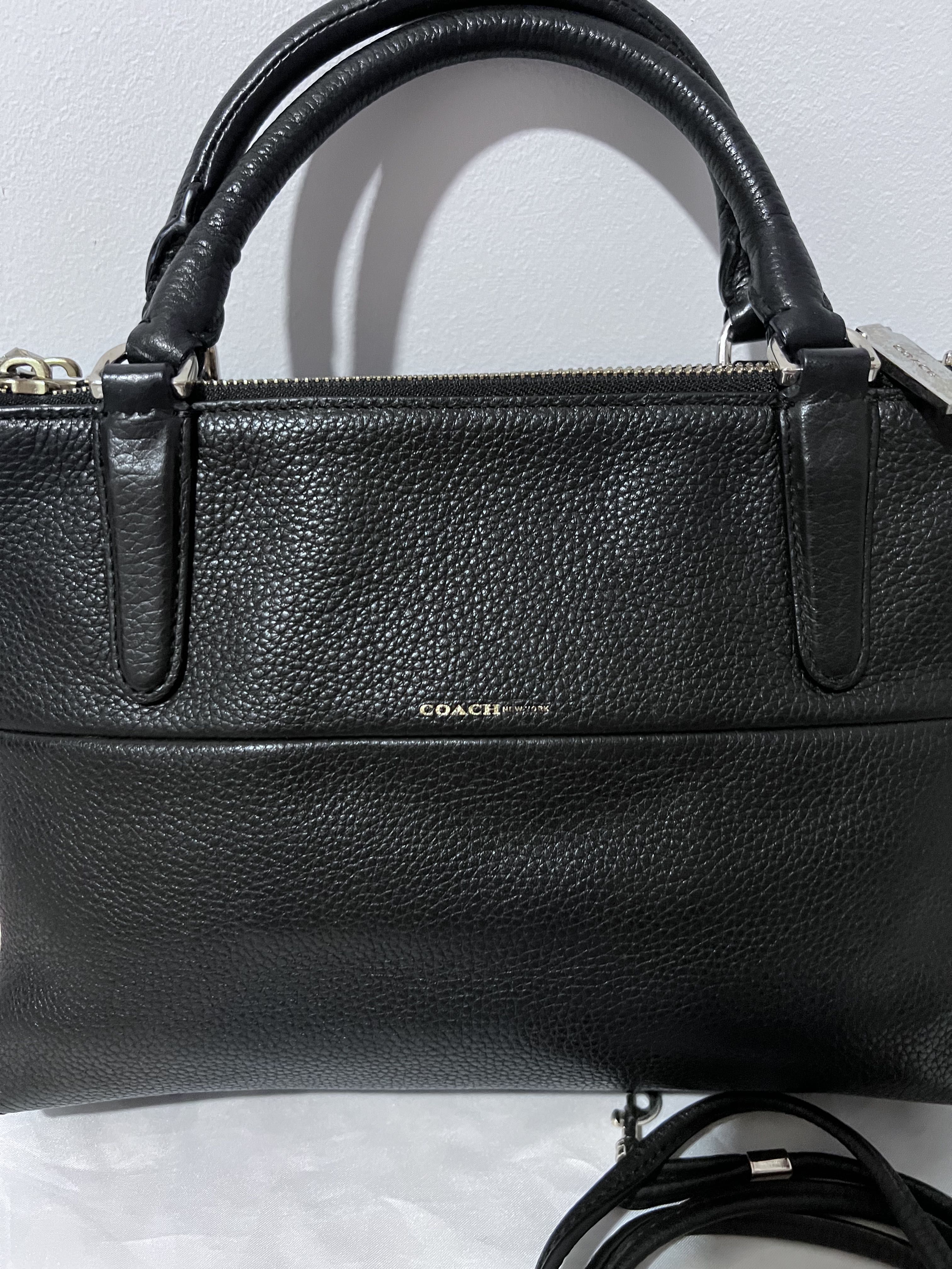 Coach mini borough bag black pebbled leather authentic with receipt ...