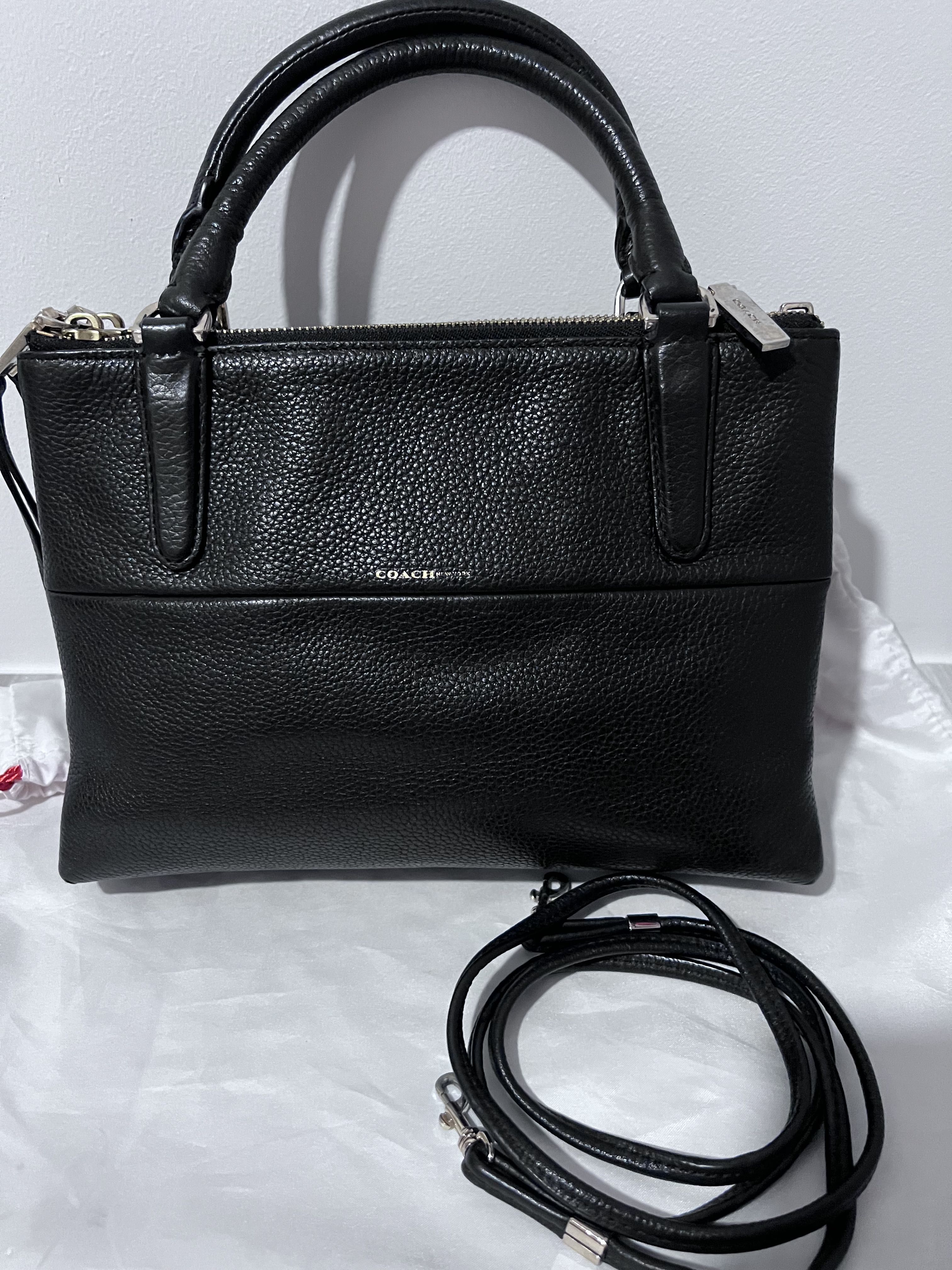Coach mini borough bag black pebbled leather authentic with receipt ...