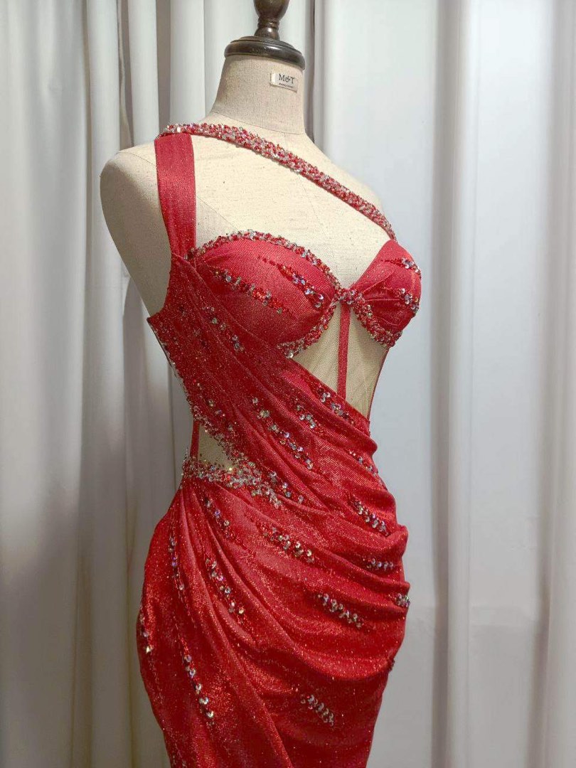 Womens red corset style  long formal evening dress main image 1