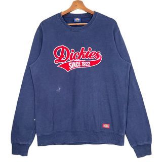 Dickies Sweatshirt Velvet Logo Printed Workers Brand Work Wear Navy Blue Size XL