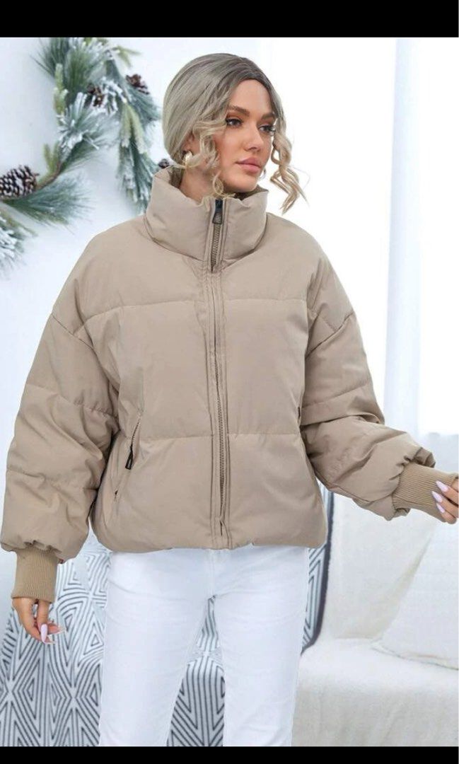 Drop shoulder zip online up puffer jacket