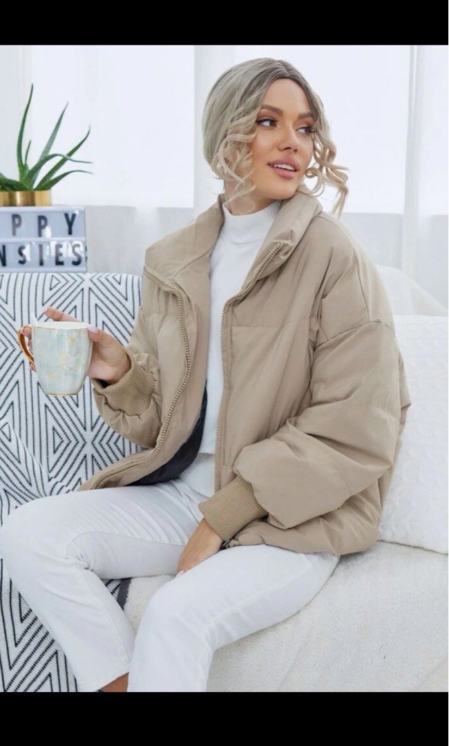 Drop shoulder zip up sales puffer jacket