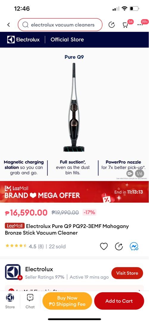 Electrolux stick vacuum cleaner, TV & Home Appliances, Vacuum Cleaner
