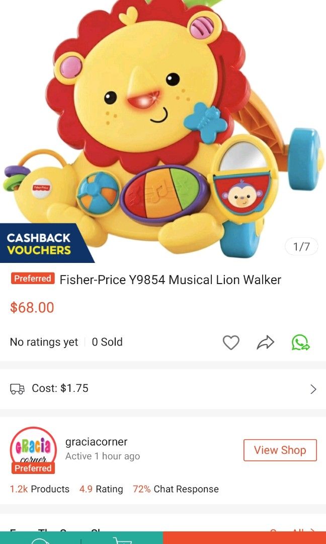 Fisher Price Musical lion walker, Babies & Kids, Infant Playtime on