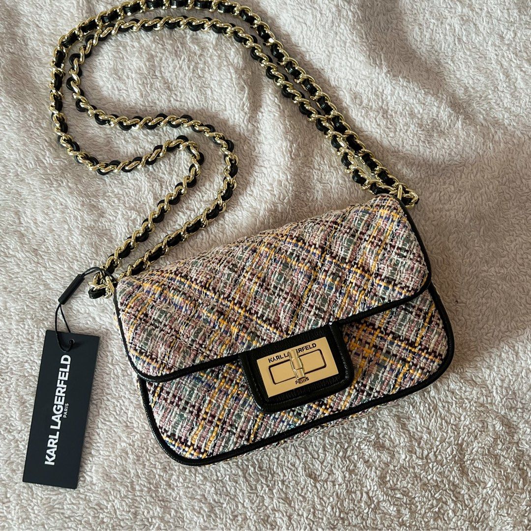 Karl Lagerfeld K/signature Small Woven Saddle Bag in Metallic | Lyst