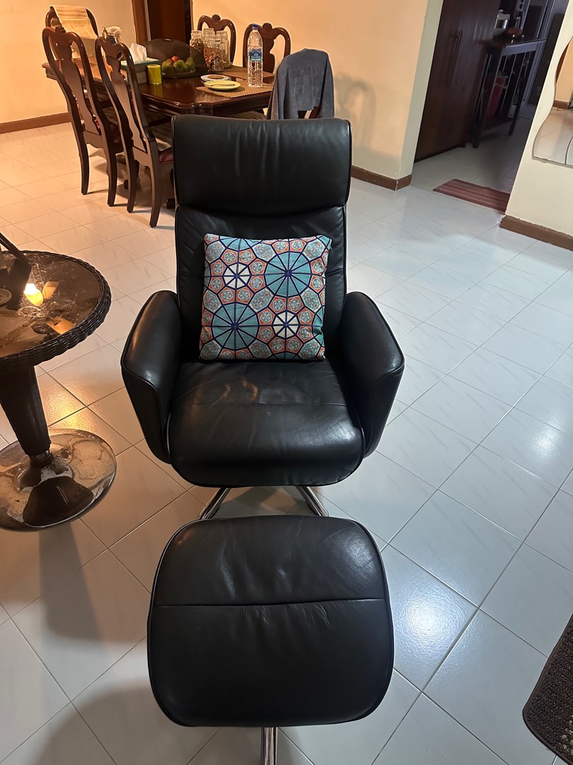 Full Leather Arm Chair and Stool, Furniture & Home Living, Furniture