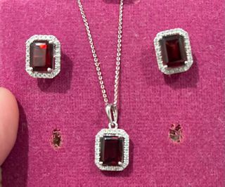 Garnet Diamond Earring and Pendant Set