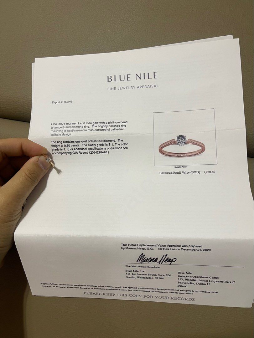 GIA Blue Nile Rose Gold Diamond Ring 0.30 carat Women s Fashion