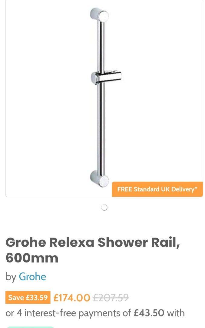 GROHE Relexa 600mm shower rail with soap holder, Furniture & Home
