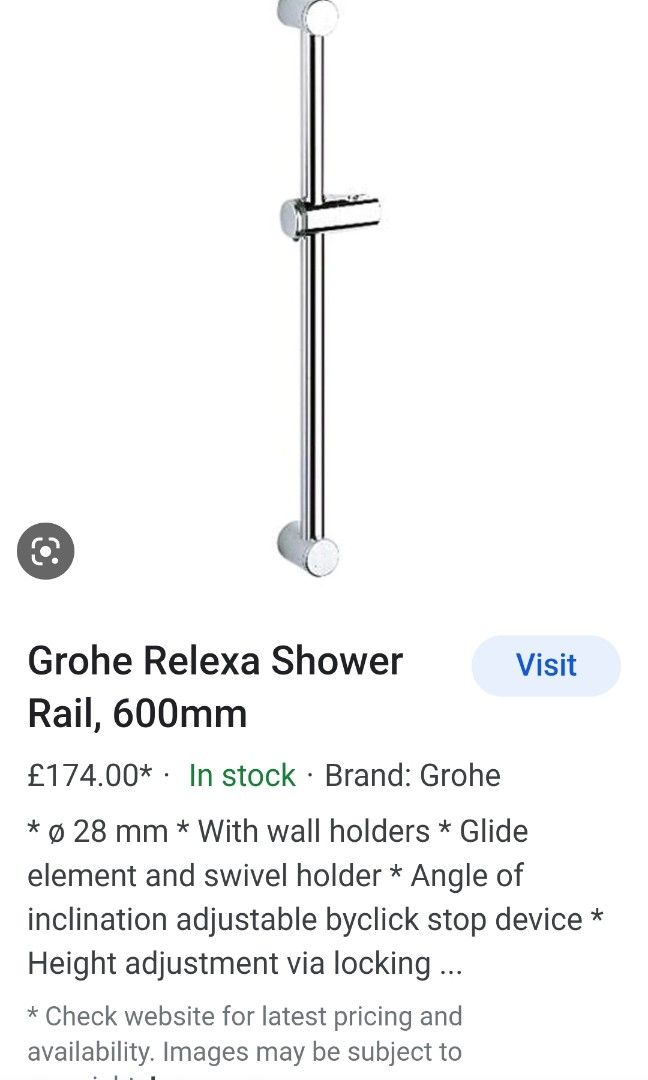 GROHE Relexa 600mm shower rail with soap holder, Furniture & Home