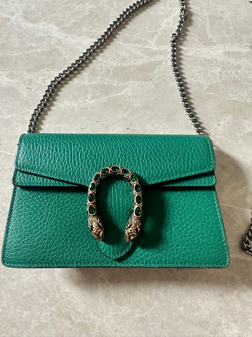 Dionysus leather shoulder bag in emerald green leather