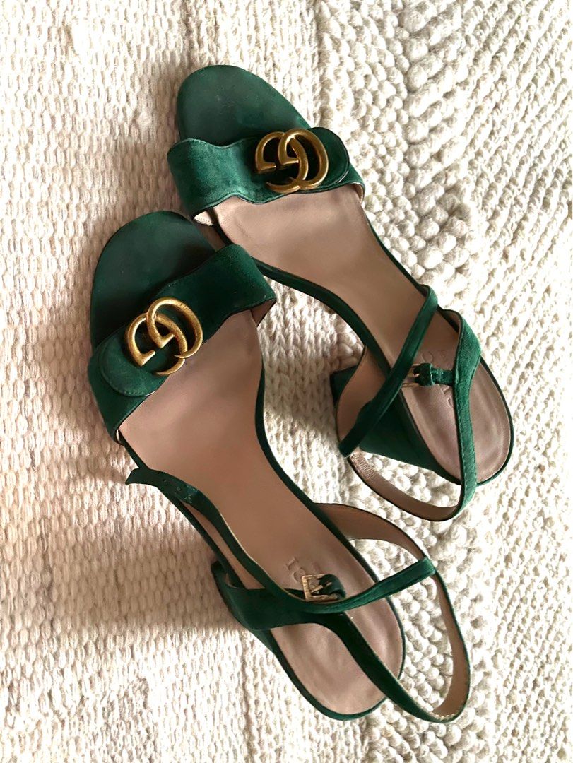 Gucci Marmont suede block heel sandals in green size 39 Women s