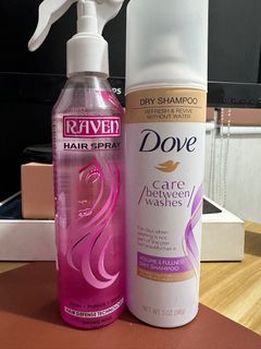 Hair spray and dove dry shampoo