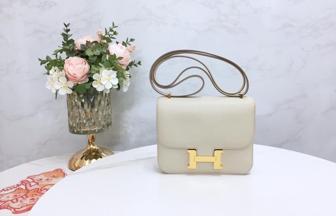 Hermes Mini Constance Beton GHW Swift 冰川灰金扣, 名牌, 手袋及銀包 