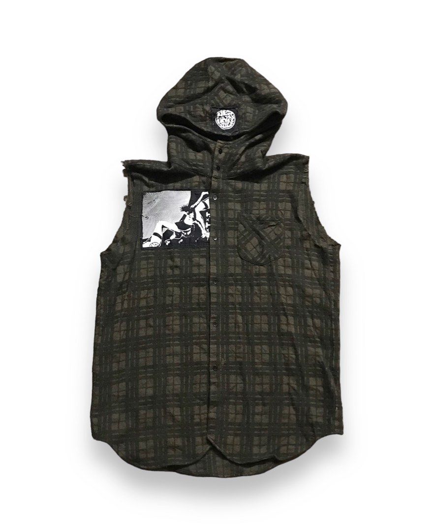 Sleeveless flannel online hoodie