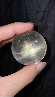 High quality light honey rainbow optical calcite sphere crystal crystals
