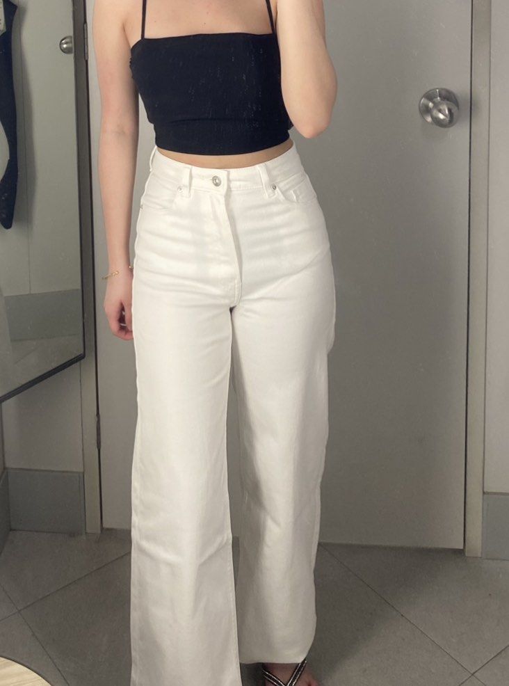 H&m white shop wide leg pants