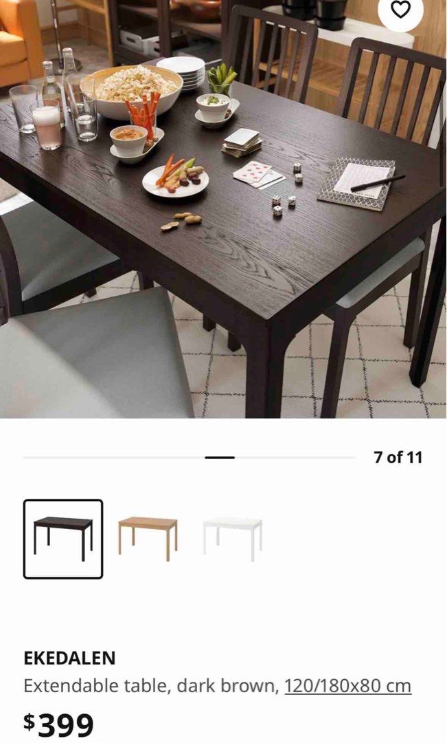 IKEA extendable dining table- Ekedalen walnut color, Furniture & Home ...