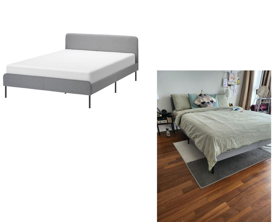 IKEA Slattum upholstered bed frame (Like new!), Furniture & Home Living