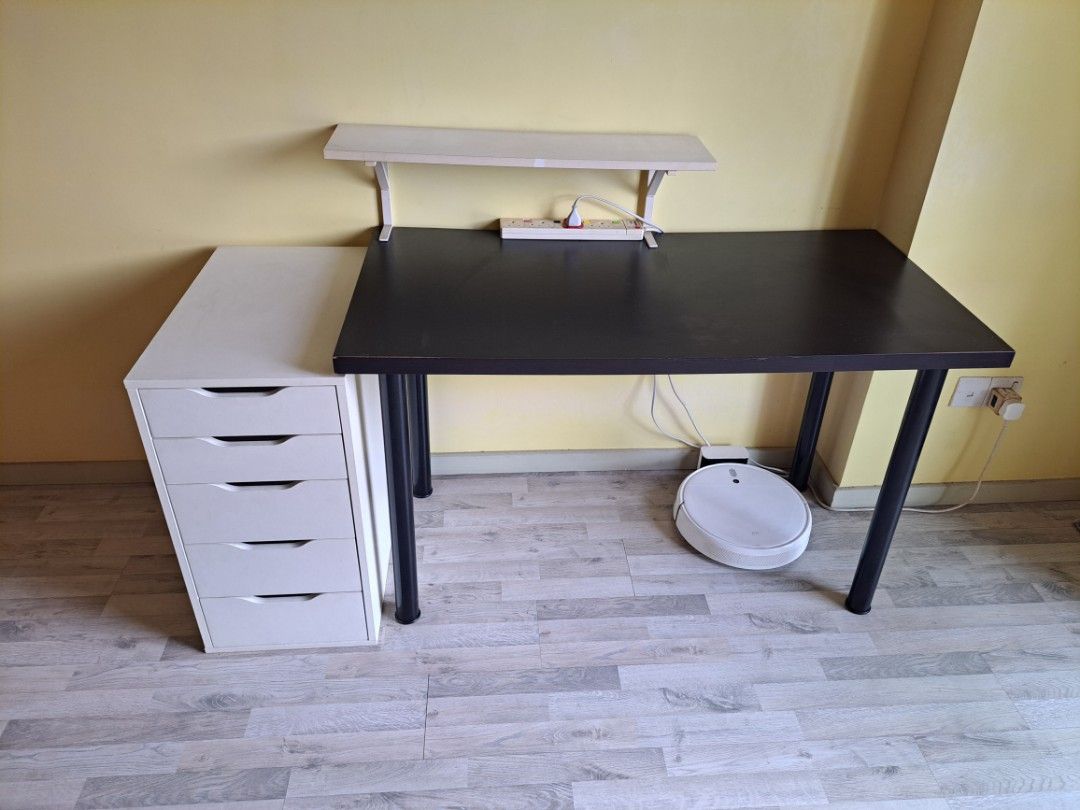 IKEA study table with shelf and 5 drawer set, Furniture & Home Living