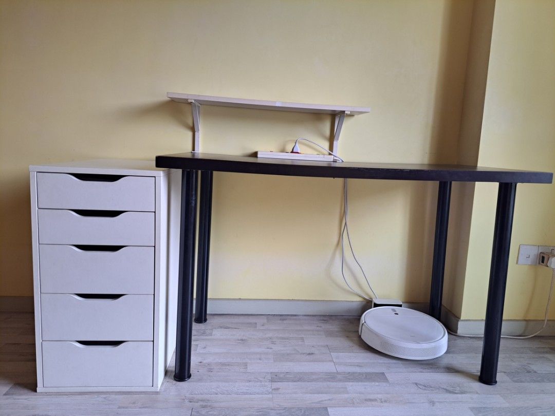 IKEA study table with shelf and 5 drawer set, Furniture & Home Living