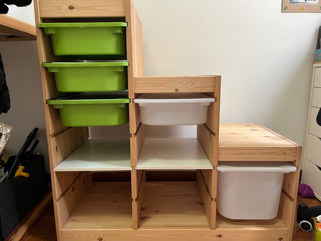 Ikea Trofast wooden shelves with boxes kids toy storage, Furniture