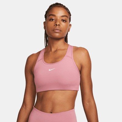 INSTOCK NIKE SWOOSH PINK BRA PAD SPORTS BRA EXERCISE ACTIVE WEAR NEW
