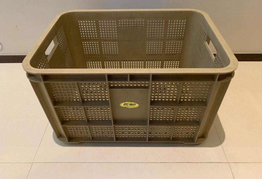 Jolly Plastic Crates (Beige) (Category: Storage Boxes & Baskets) located in Mandaluyong City. Submitted by bizweez (Listing ID 1230605144, Image 1). Description: Your fruits, vegetables, and other goods will be kept safe and protected in these functional crates from Jolly. They are sturdy enough to hold heavy loads and their easy grip handles ensure easy transport and storage. They are space-saving and can be stacked together when not in use. Mea