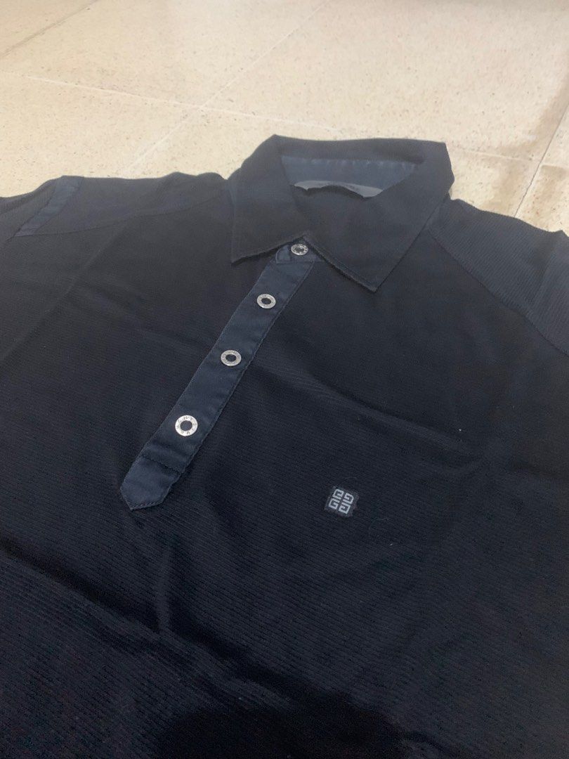 Kaos polo pria givenchy black strip textured