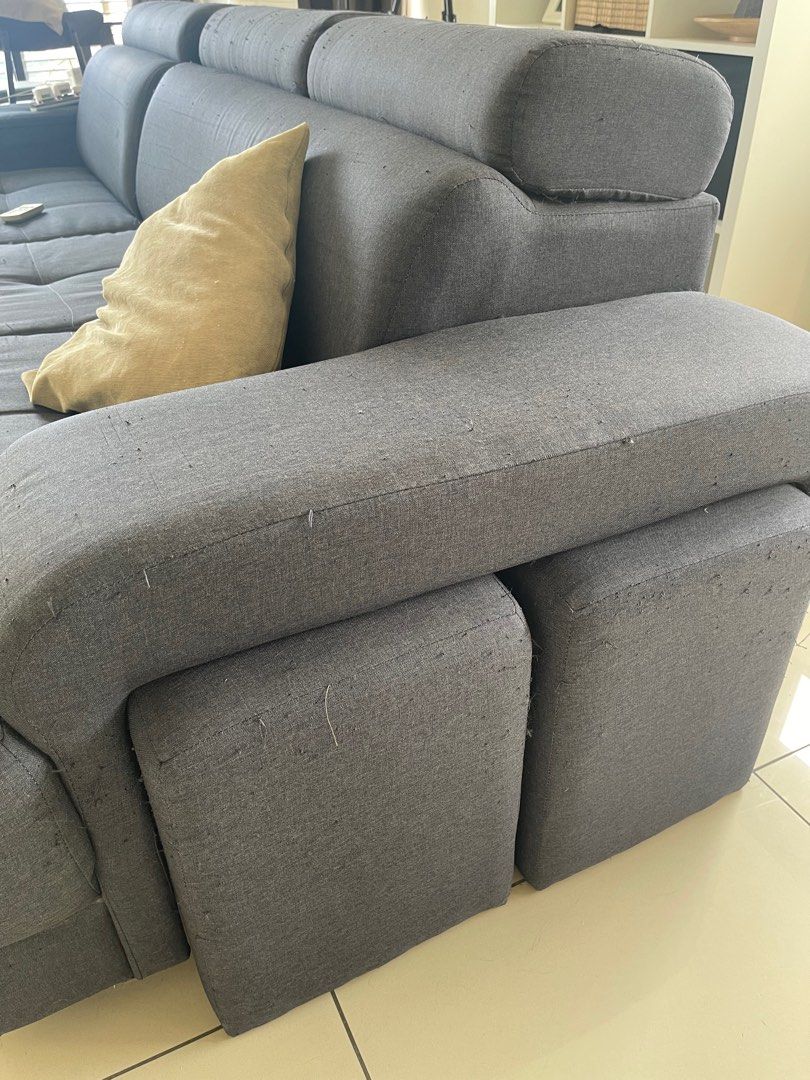 Large L Shape Sofa with detachable 4 stools, Furniture & Home Living