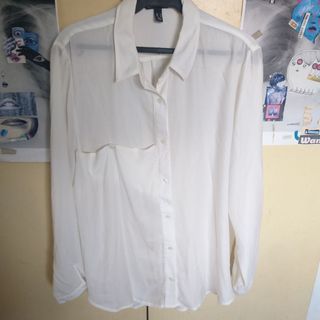 Mango White Long Sleeve Blouse