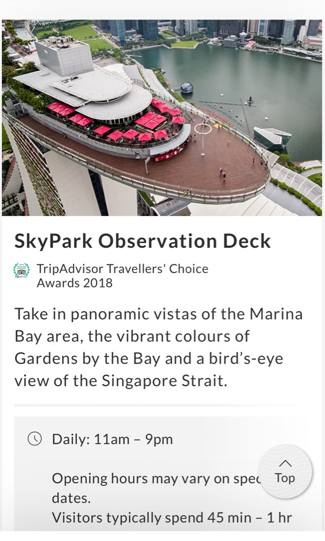 Marina Bay Sands SkyPark Observation Deck Tickets, Tickets & Vouchers
