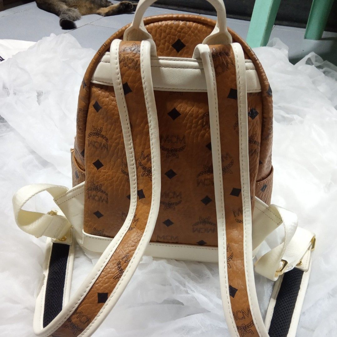 MCM Visetos XMini Stark Backpack in Cognac and White on Carousell