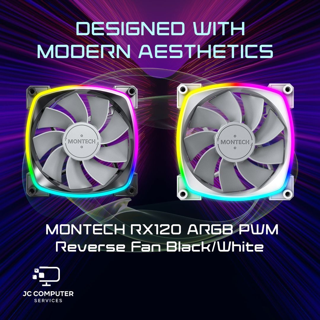 MONTECH RX120 ARGB PWM Reverse Fan Black/White, Computers & Tech, Parts ...