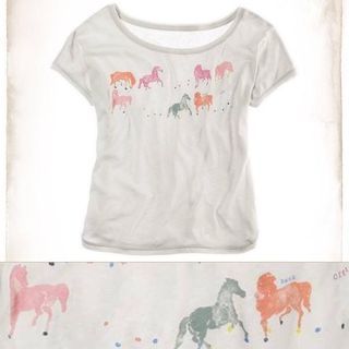 NWT Aerie All the Pretty Horses Gray Pink Orange Boatneck Tee 100% Cotton UK M L