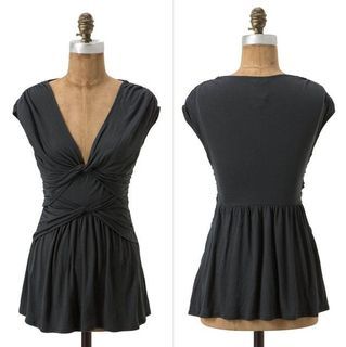 NWT Anthropologie Twirled Tiers Dark Gray Twist Peplum Tee Top Was USD58 UK 6 8