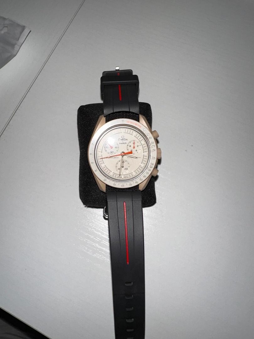 Omega Swatch Strap 20MM (Red) (Category: Luxury Watches) located in Muntinlupa City. Submitted by alabang__thrift (Listing ID 1230608911, Image 1). Description: Omega Swatch Strap 20MM (Red) Used for Omega Swatch Jupiter Alabang area Gcash .