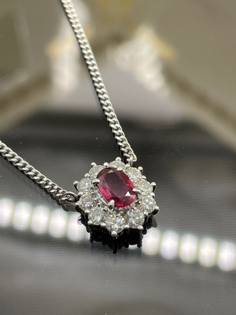 Ruby & Diamond Necklace set in PT900/PT850 Chain with Cert