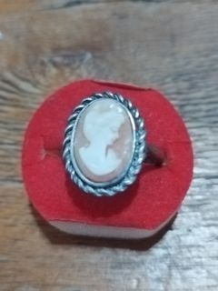 silver antique cameo ring in real,shell curve