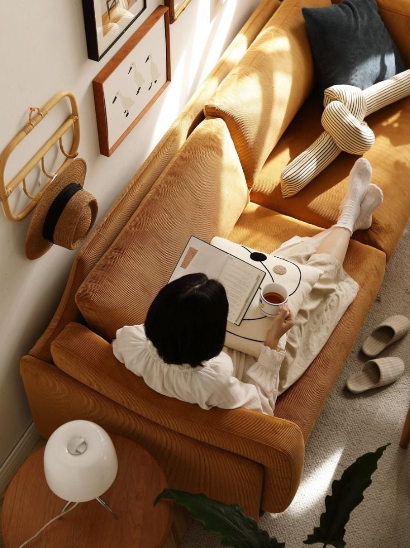 Simple solid cherry wood etymology fabric sofa, Furniture & Home Living