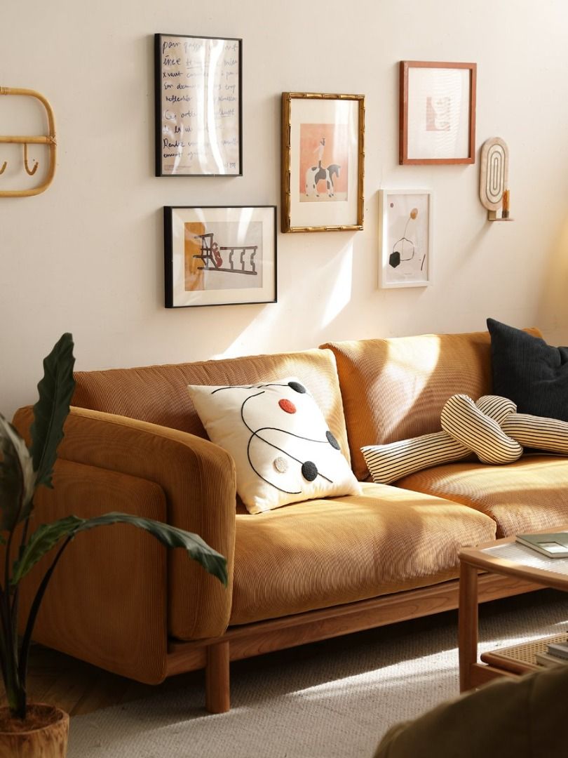 Simple solid cherry wood etymology fabric sofa, Furniture & Home Living