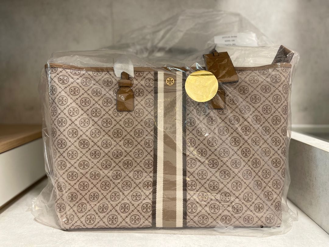 T.O.R.Y B.U.R.C.H 81964 T Monogram Zip Tote Bag in Granola