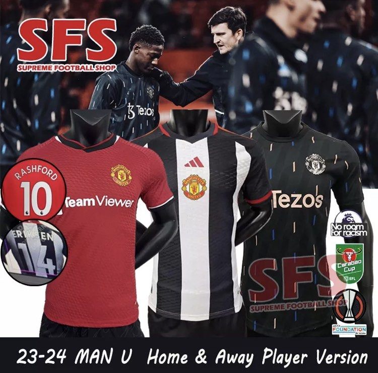 Top Quality 23-24 Player Version MU MAN U Jersey Football Soccer Jersey  T-shirt Tight Fitting Waist Area Home away Third S-2XL